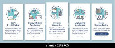 Energy efficiency onboarding mobile app page screen with concepts Stock Vector