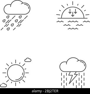 Daytime and nighttime forecast pixel perfect linear icons set Stock Vector
