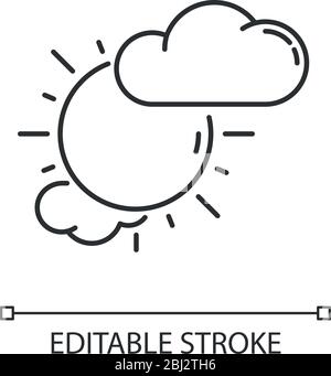 Partly cloudy pixel perfect linear icon Stock Vector
