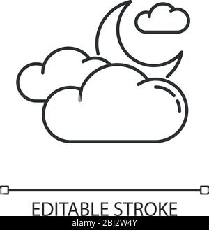 Cloudy night sky pixel perfect linear icon Stock Vector