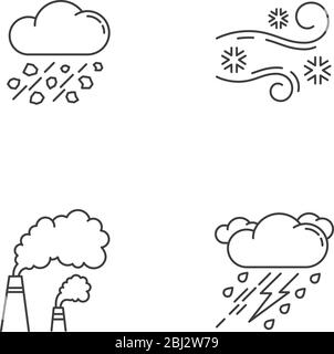 Bad weather forecast pixel perfect linear icons set Stock Vector
