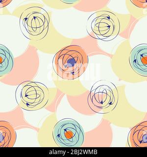 Scribbled ink grunge circle vector seamless pattern background. Hand drawn brush stroke ring shapes pastel backdrop. Abstract swirl design. Modern all Stock Vector
