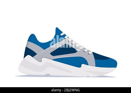 Modern trendy sneakers, side view. Fashion sneakers. Comfortable sports shoes. Vector illustration in flat style Stock Vector