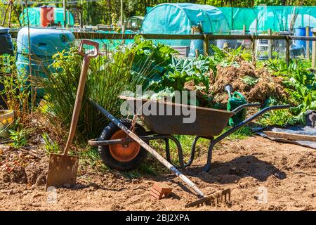 Detail of allotments in Troon allotments society gardens, Troon, Ayrshire, Scotland, UK Stock Photo