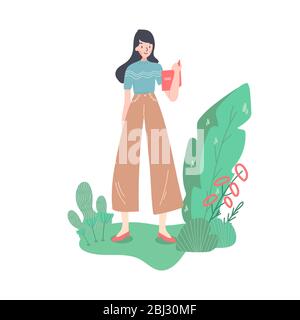 Happy businesswoman in full height. Se is holding the office desk. Interwiewer, worker, designer or anybody. Old fashioned clothes and shoes. Stock Vector