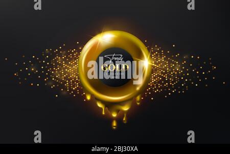 Trendy geometrical shapes of golden liquid donut shape in the center of this composition. Stock Vector