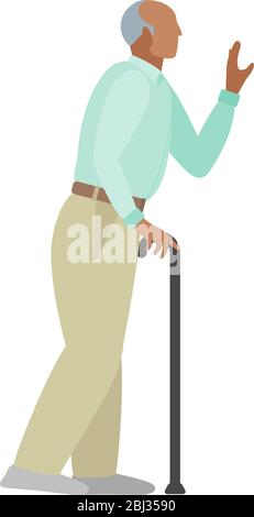 Elderly man with a walking stick waving vector Stock Vector Image & Art ...