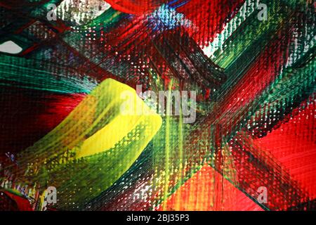 Close-up multi-colored brush strokes on canvas Stock Photo