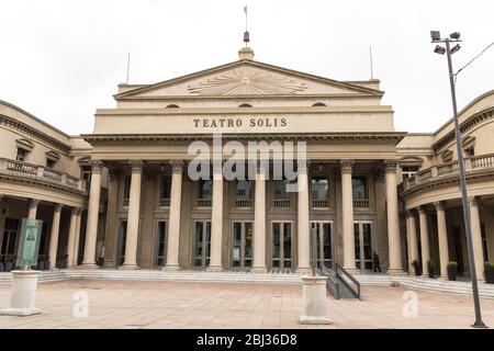 Montevideo, Uruguay - September 25, 2012: View of the famous Solis Theatre facade, the oldest in Montevideo, located in front of Independencia square. Stock Photo