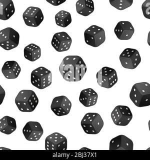 Black glossy game dice, casino seamless pattern on white Stock Vector