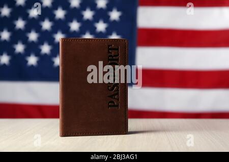 Passport on American Flag background Stock Photo