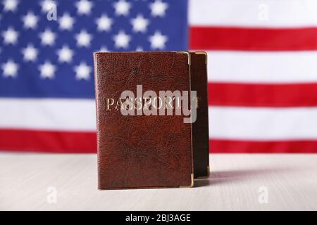 Passport on American Flag background Stock Photo