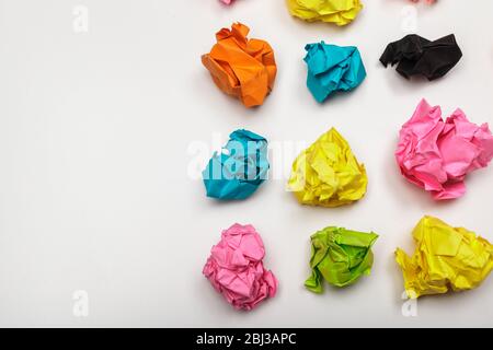 colorful crumpled paper balls. Macro photo. Close up. Stock Photo