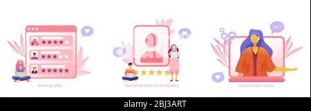Cartoon icon set with email marketing business flat for concept design with characters. Modern style infographic template. Notebook, CRM and envelope icon vector isolated metaphor illustration. Stock Vector