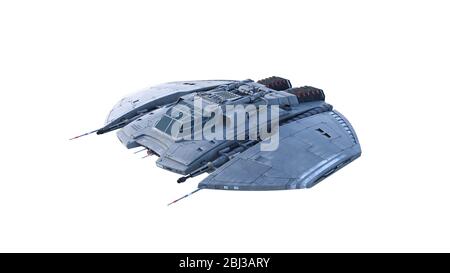 Alien spaceship, UFO spacecraft in flight isolated on white background, 3D rendering Stock Photo