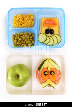 Funny sandwiches in box isolated on white Stock Photo