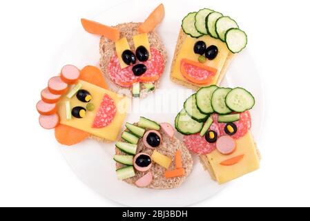 Funny sandwiches isolated on white Stock Photo