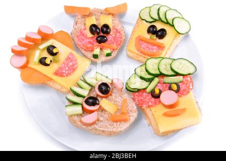 Funny sandwiches isolated on white Stock Photo