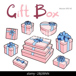 Vector gift box collection with bows and ribbons Stock Vector