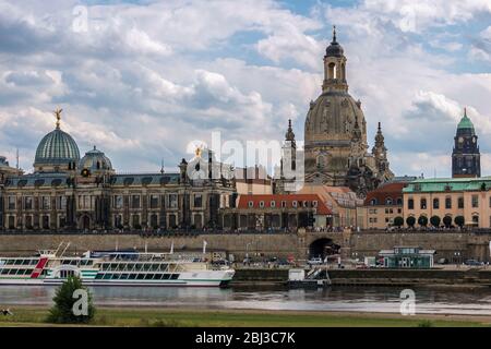 View of the historical centre of Dresden across river Elbe - Germany Stock Photo