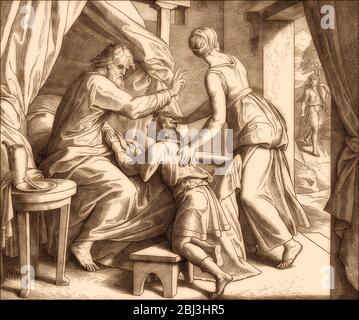 Isaac Blesses Jacob, Old Testament, by Julius Schnorr von Carolsfeld, 1860 Stock Photo