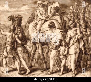 Jacob Flees Laban, Old Testament, by Julius Schnorr von Carolsfeld, 1860 Stock Photo