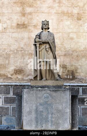 Monument to Alfonso III at the Plaza de la Conquesta square in Mahon in Minorca. Stock Photo