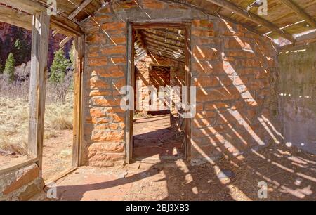 An inside view of the old chicken coop used by the Mayhew Lodge north of Sedona. The lodge burned down in 1980 and was left to ruin.