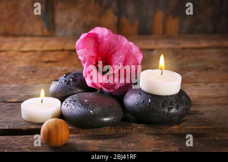 Spa setting on old wooden table Stock Photo
