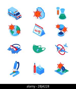 Coronavirus disease - set of modern isometric icons Stock Vector