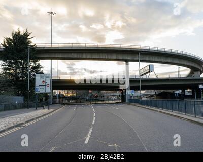 A deserted Clydeside Expressway junction and Kingston Bridge flyover in Glasgow during lockdown as a result of the UK coronavirus pandemic Stock Photo