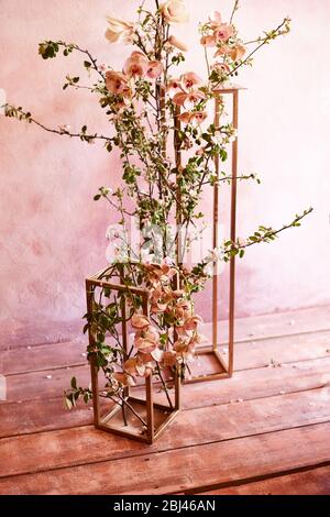 Festive decor of orchids in vintage style. all shades of soft pink Stock Photo