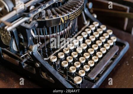 Old fashioned antique typewriter. Stock Photo