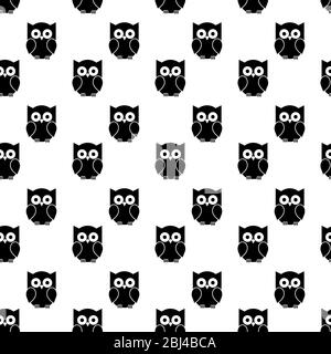 Seamless pattern with black owls on white background. Vector illustration. Stock Vector