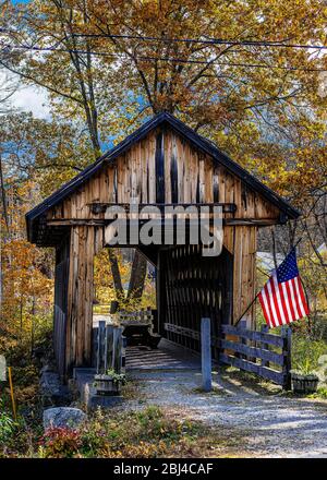 The Cilleyville Bog Covered Bridge at Andover in New Hampshire. Stock Photo