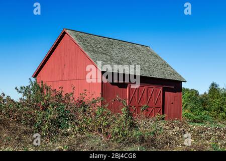 Rustic red barn at Redding in Connecticut. Stock Photo