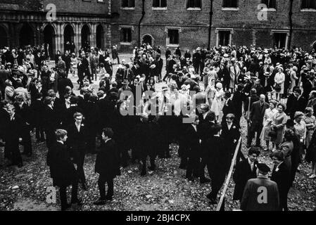 Eton Founders Day pupils and parents gathering in the Quad 1971 Stock Photo