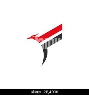 Flying bird, initial letter F graphic logo design concept template, isolated on white background. Stock Vector