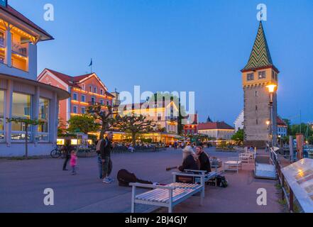 At Lindau promenade at lake constance in the evening Stock Photo