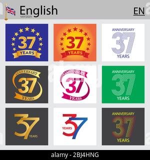 Set of number thirty-seven years (37 years) celebration design. Anniversary vector number template elements for your birthday party Stock Vector
