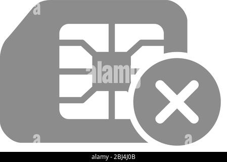 SIM card rejected flat gray icon. Not approved phone number symbol Stock Vector