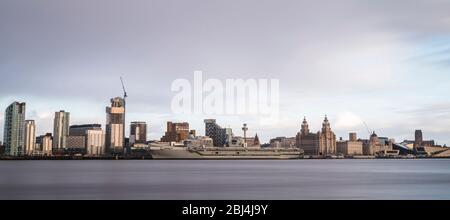 HMS Prince of Wales long exposure in Liverpool. Stock Photo