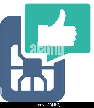 SIM card with thumb up flat icon. Best mobile internet, phone card feedback symbol Stock Vector