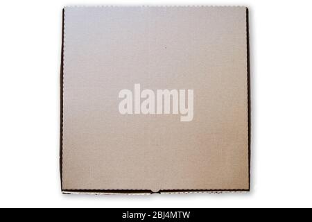 Blank brown cardboard Pizza paper box isolated on white background. Stock Photo