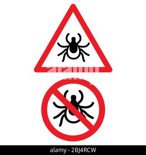 No tick mite icon red round triangle warning sign Stock Vector