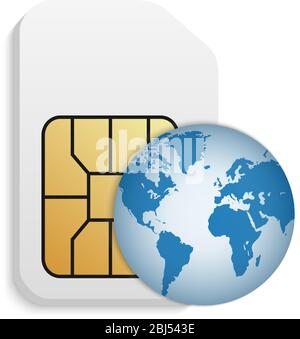 Realistic SIM card with planet illustration. Global phone card. Stock Vector