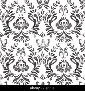 Floral seamless pattern. Black and white  background. Stock Photo