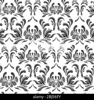 Floral seamless pattern. Black and white  background. Stock Photo
