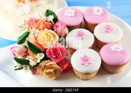Tasty cupcake on stand, close-up Stock Photo