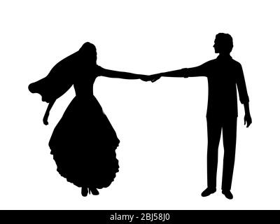 Vector silhouette of a bride and groom holding hands. The wedding ...